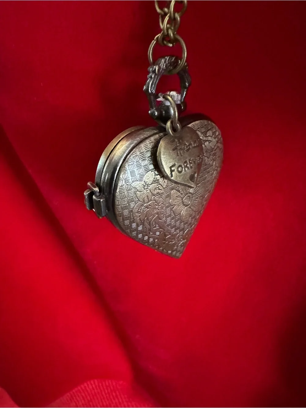 Heart Locket Pendant Watch - Bronze Tone with White Face